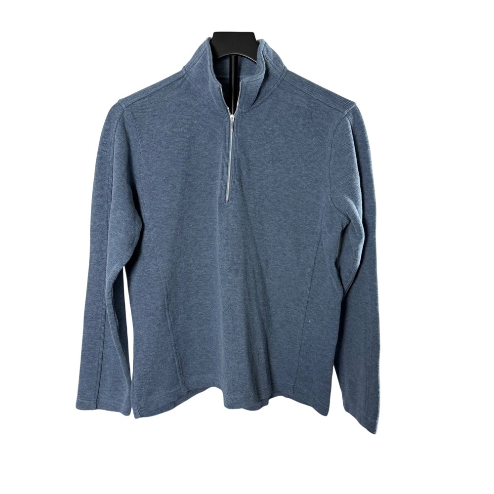 Orvis Womens Blue Quarter Zip Pullover Sweater Mock Neck Size Medium Heathered